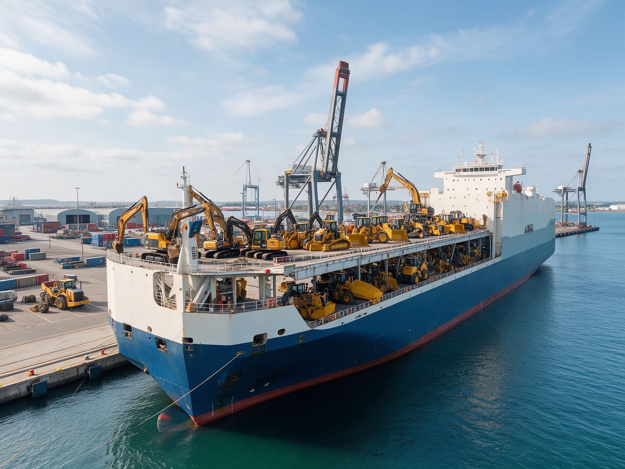 RORO ship loaded with construction machinery